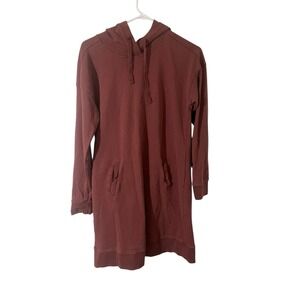 Toad & Co Hooded Sweatshirt Dress Size Medium Organic Cotton Maroon Pockets